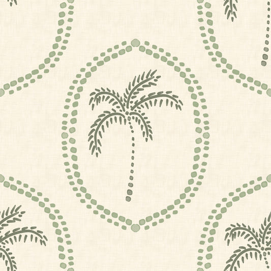 Beachy Boho Palm Oasis Costal Green Medallion Wallpaper⁠