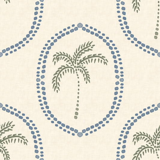 Papel de Parede Medilhão Azul Ardósia Oásis Boho Palm Beachy