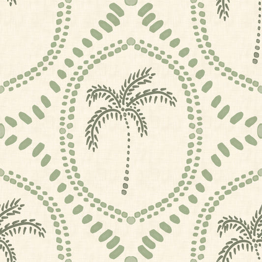 Beachy Boho Palme Oase Kystgrøn Tapet⁠