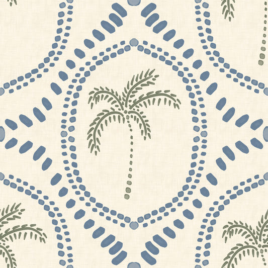 Beachy Boho Palmeoase Skiferblåt Tapet⁠