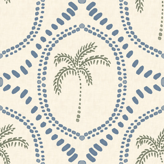 Papel de Parede Oasis de Palmeiras Boho Praia Azul Ardósia