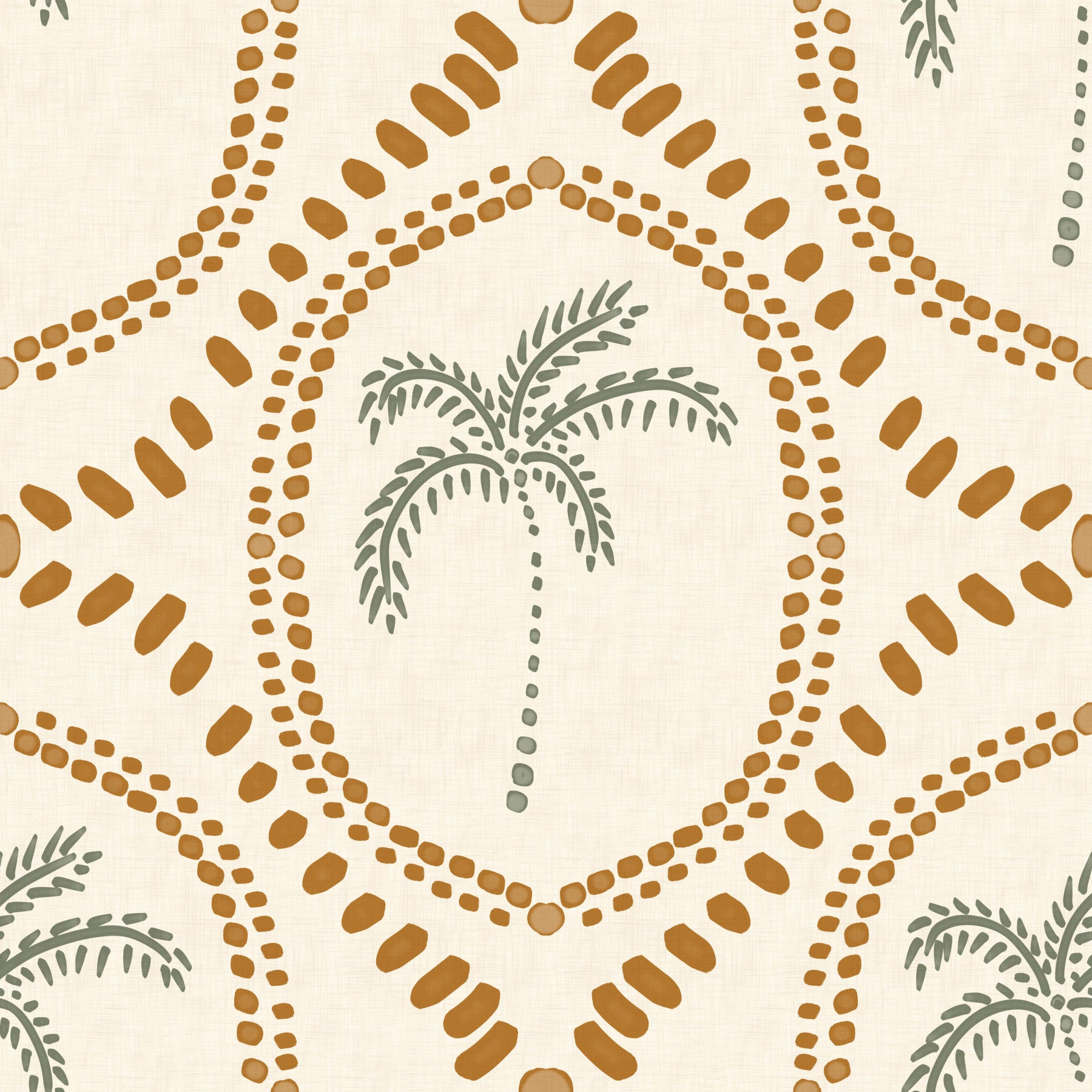 Bedroom styled nicely with the beachy boho palm oasis golden wallpaper