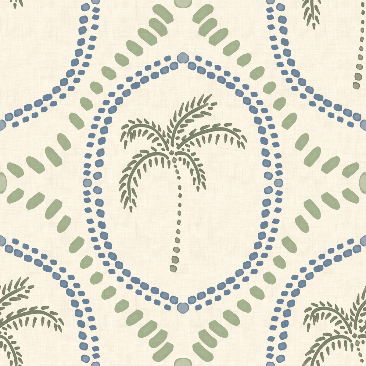 Papier peint Oasis de palmiers bohème plage en bleu ardoise et vert côtier in your room