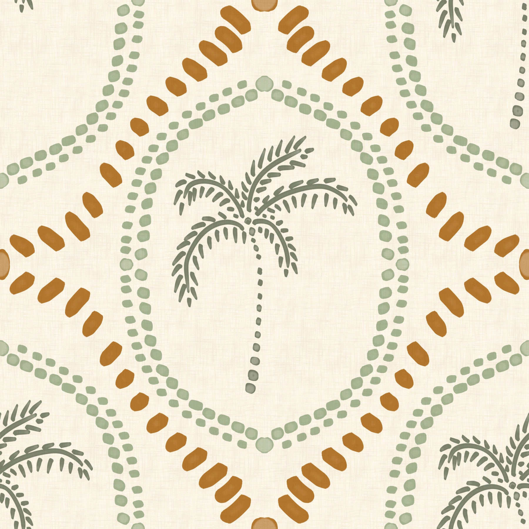 Carta da parati Beachy Boho Palm Oasis verde costiero e dorato