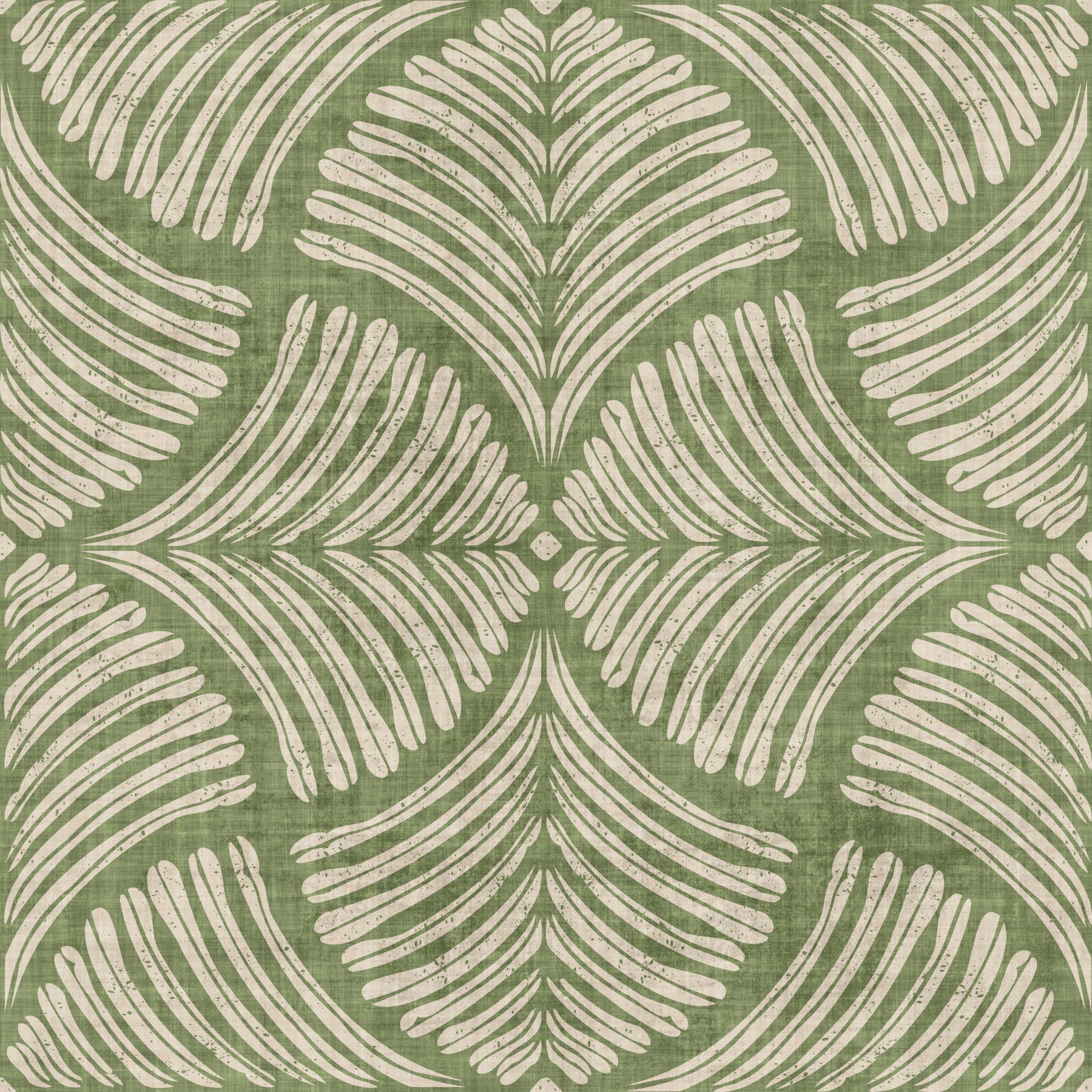 Papier peint minimaliste Japandi à éventail de coquilles texturées vert mousse
