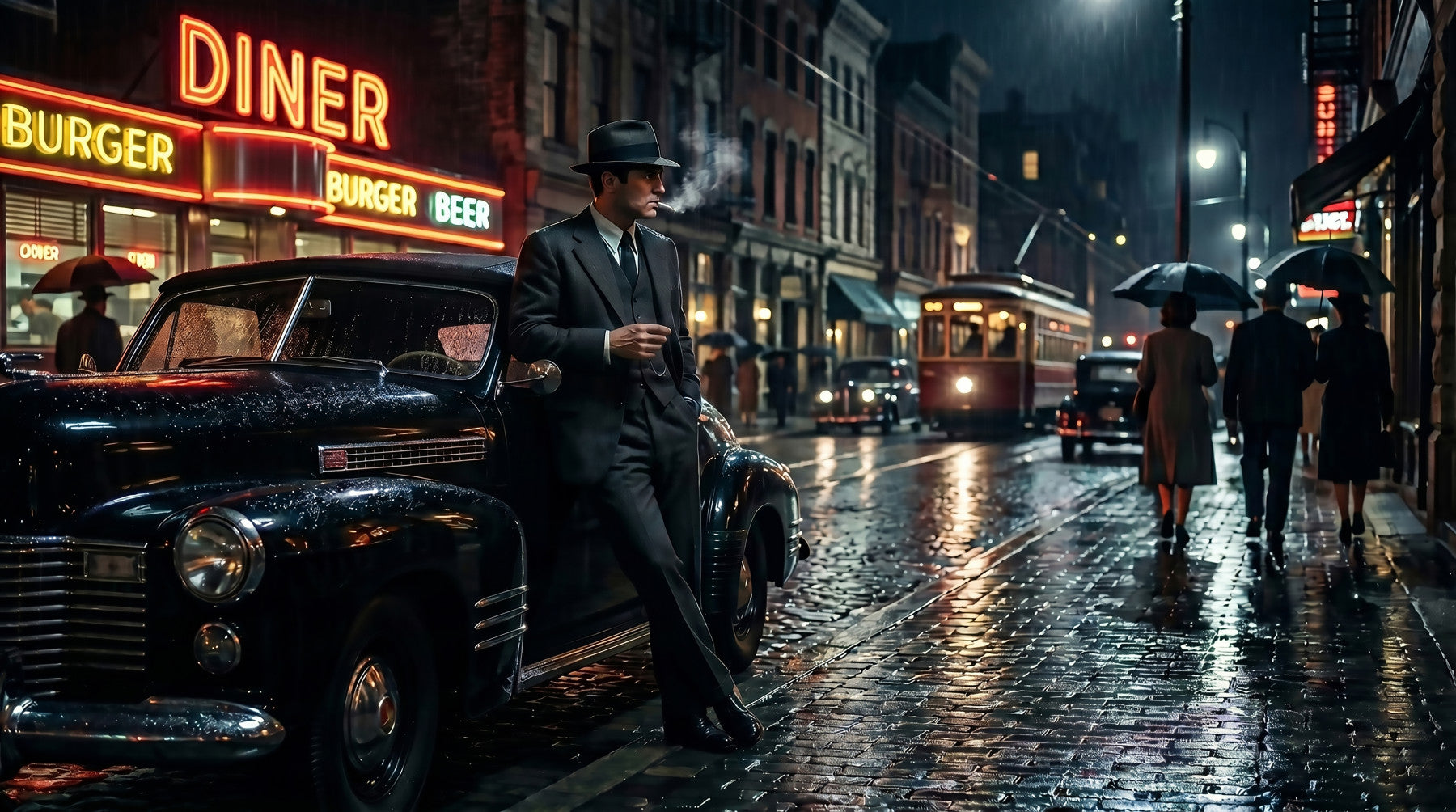 Rainy City Noir Wandbild