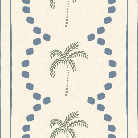 Papel de Parede Tropical Palm Deco Stripes Azul Ardósia