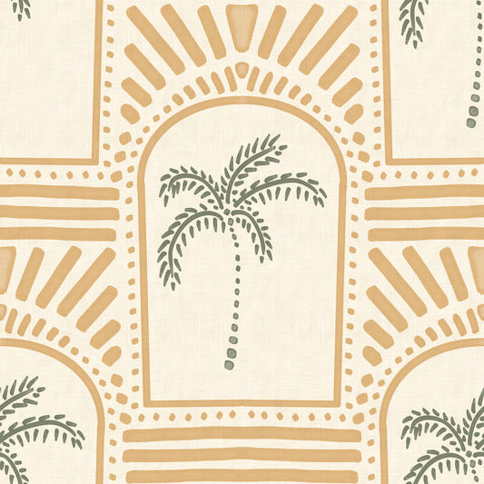 Tropical Palm Art Deco Archways Sand Wallpaper⁠