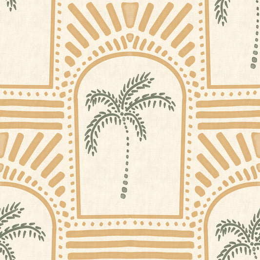 Tropical Palm Art Deco Archways Sand Wallpaper⁠