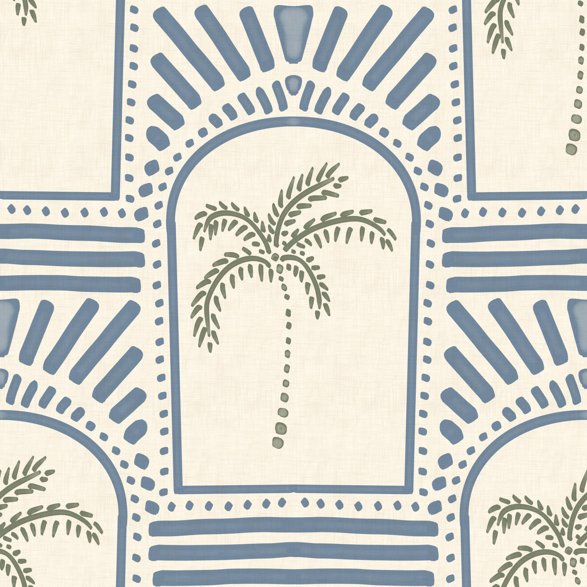 Tropische Palm Art Deco Booggangen Leisteenblauw Behang⁠ in your room