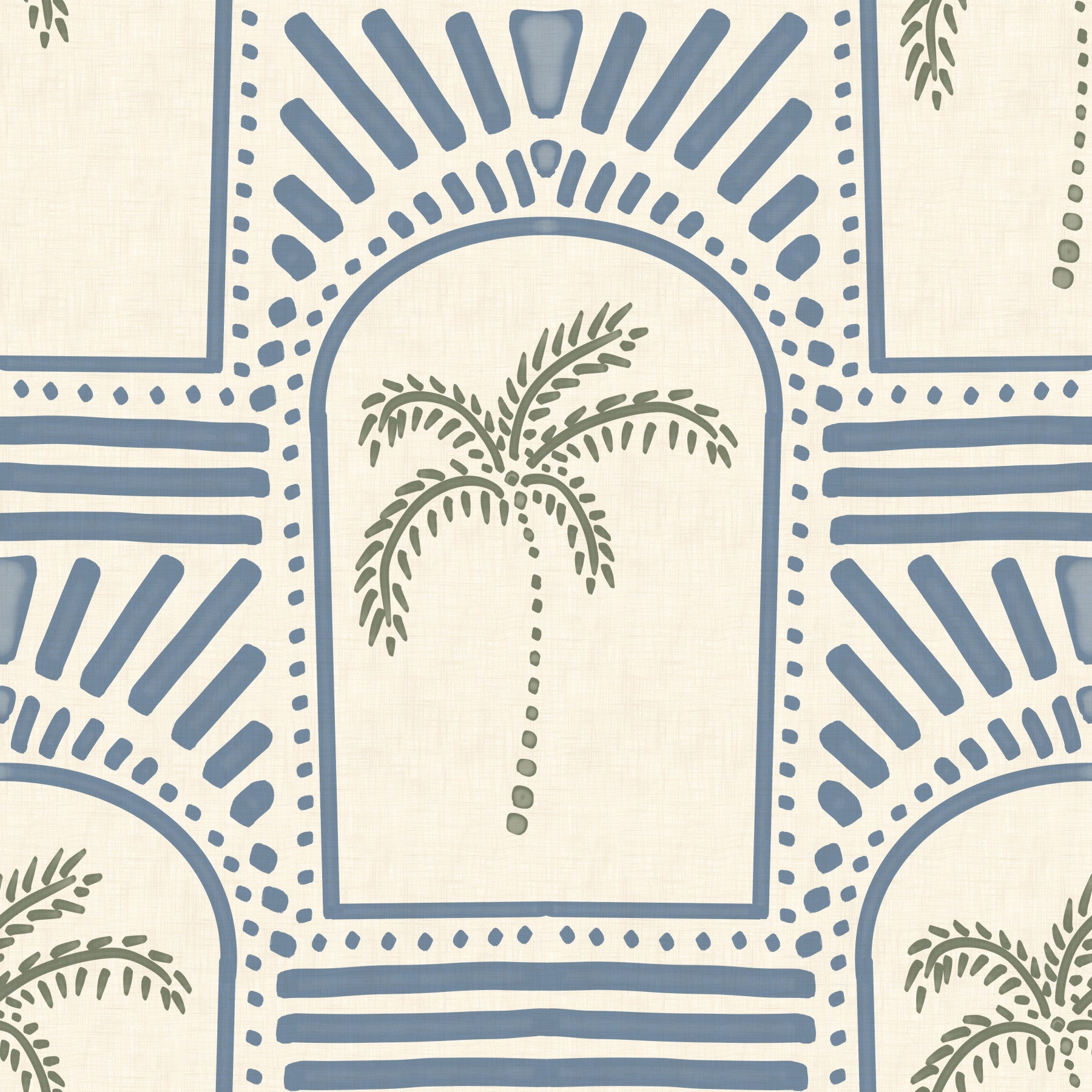 Carta da parati Tropical Palm Art Deco Archways Blu Ardesia