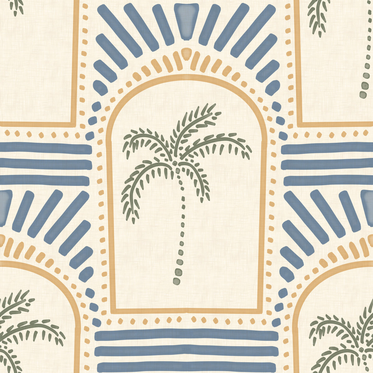 Tropische Palmen Art Deco Bogen Sand & Schieferblau Tapete⁠ in your room — zoomed