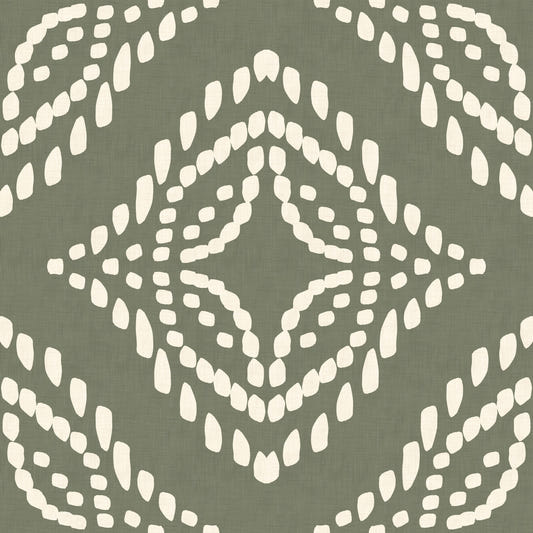 Block Print Ornament Palm Grøn Lærredstapet