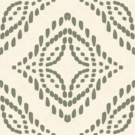 Blockdruck Ornament Palmen Grün Tapete