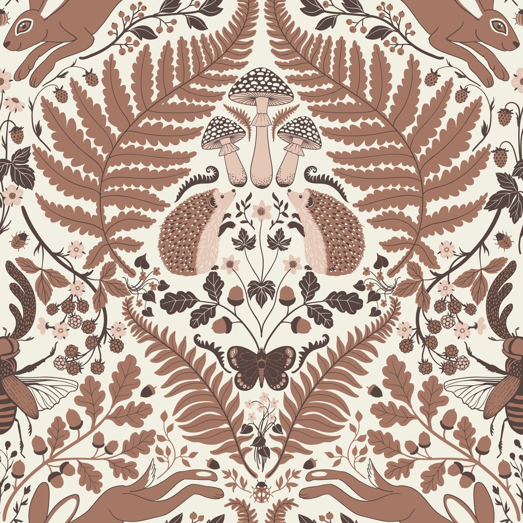 Woodland Whispers/Eulen und Eichhörnchen in der Eiche/mocha mousse braun und arona blau Tapete⁠