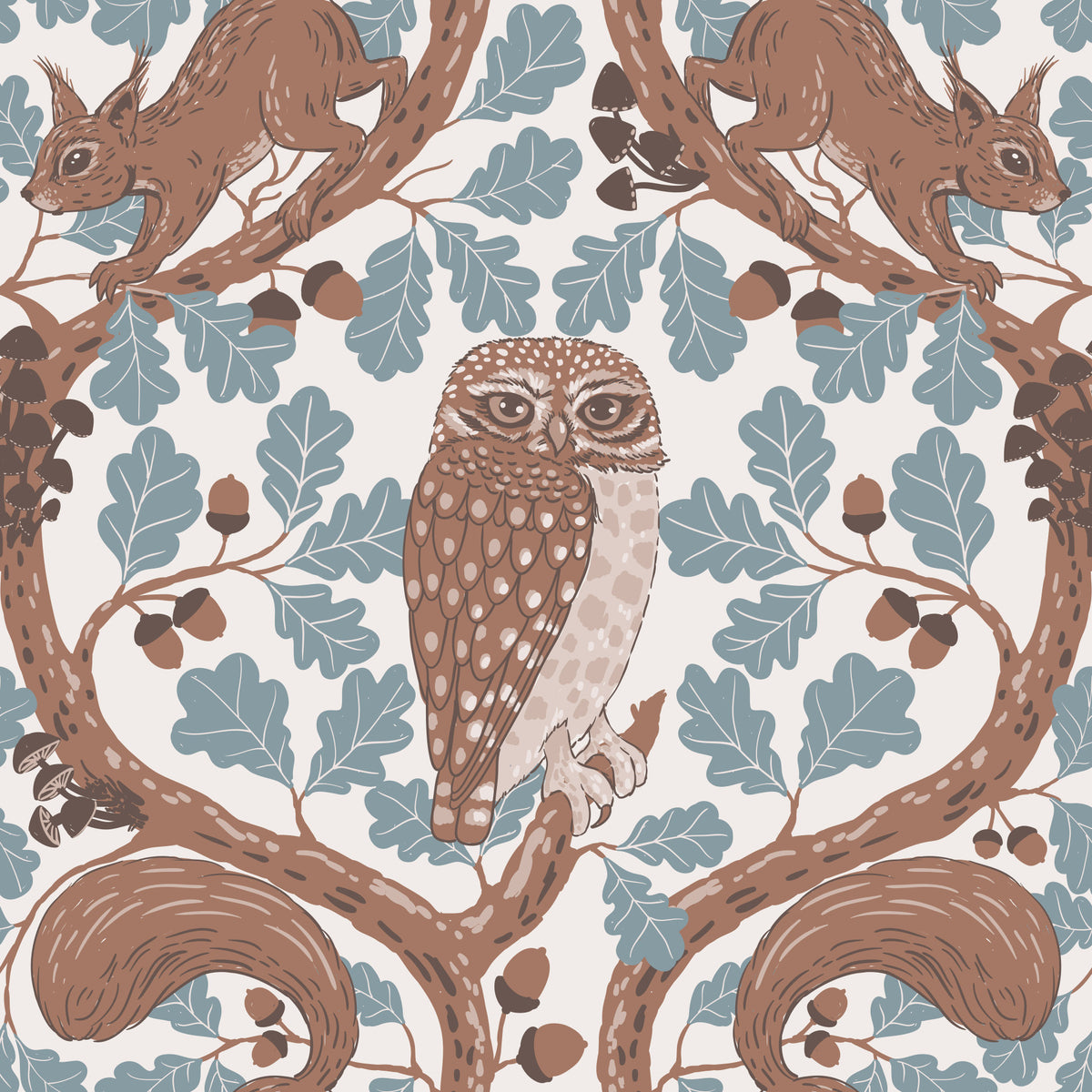 Woodland Whispers/Ugglor och ekorrar i eken/mocha mousse och kaffe brunt tapet⁠ in your room — zoomed