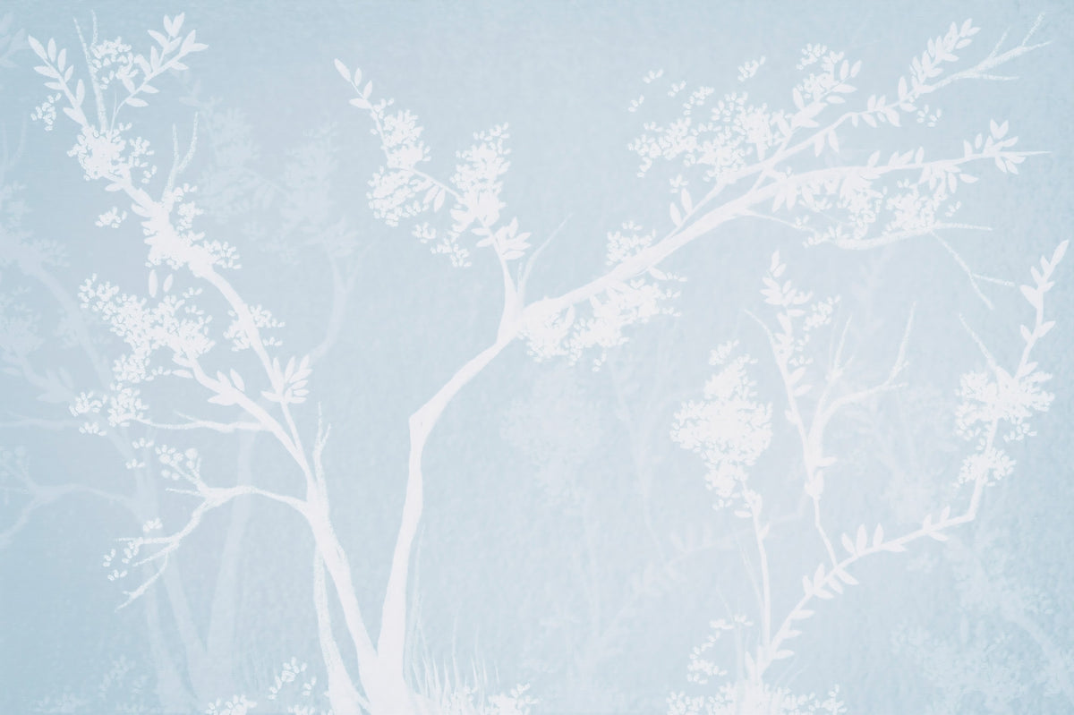 Ethereal Blue Blossom Silhouette Neutrals Wall Mural in your room