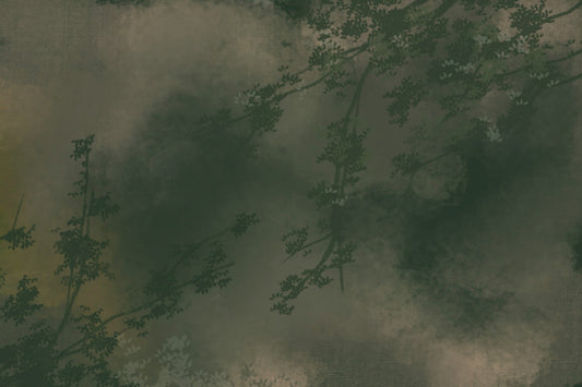 Verdant Mist Branches Moody Green Forest Wall Mural