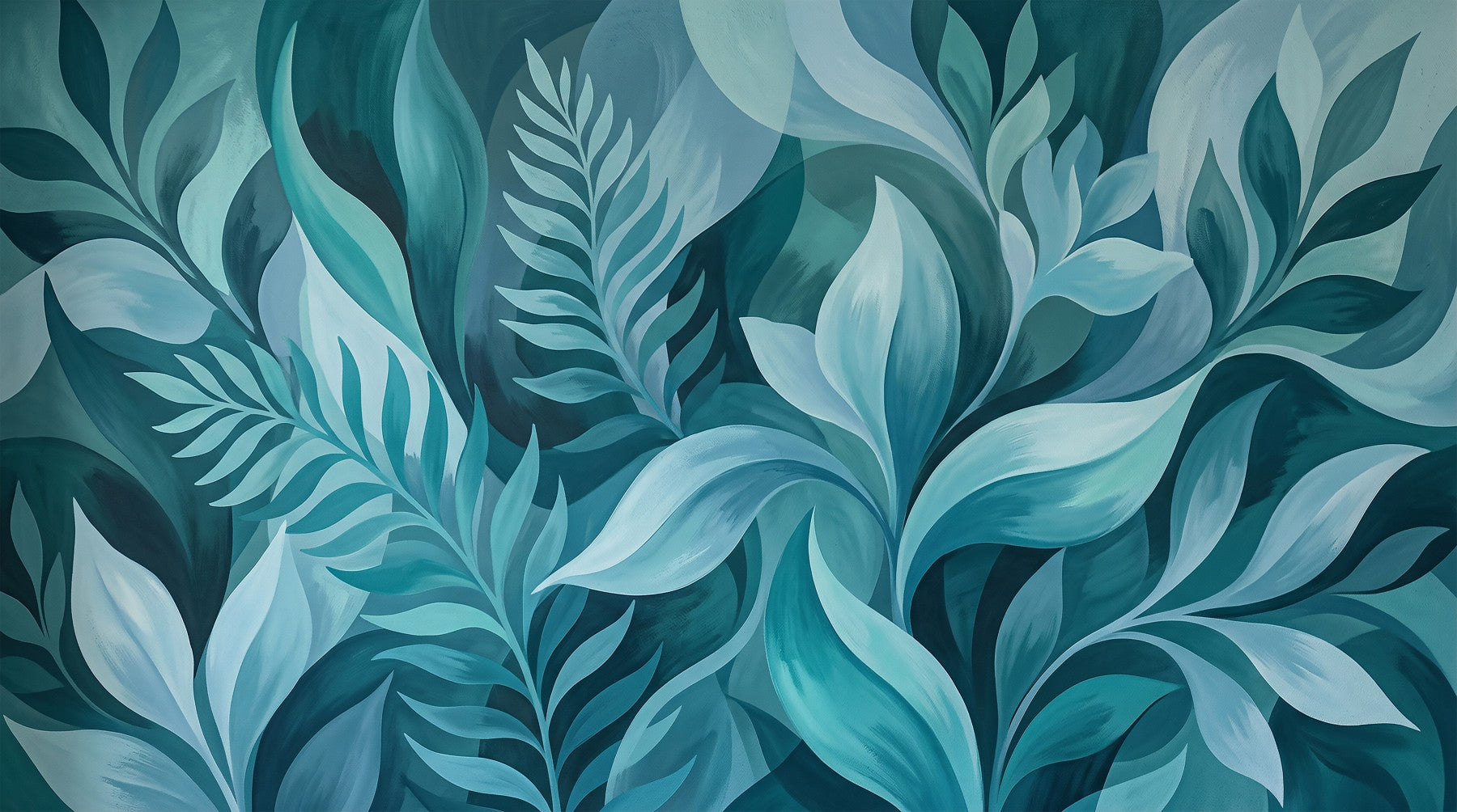 Papel de Parede Mural Folhas Aqua Serenity
