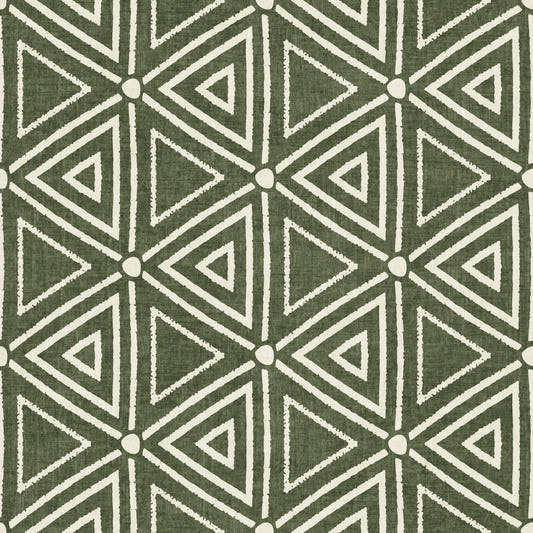 Carta da parati geometrica a triangoli in mudcloth testurizzato, boho verde muschio