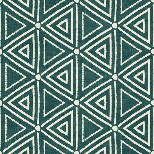 Papier peint bohème triangles géométriques en mudcloth texturé bleu sarcelle profond