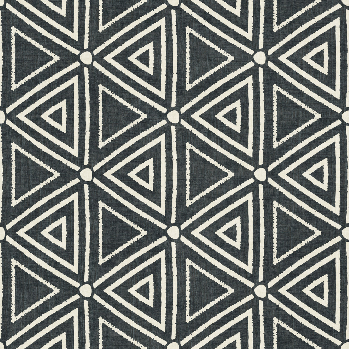 Rakennekangas Mudcloth Geometriset Kolmiot Boho Hiilenmusta Tapetti⁠
