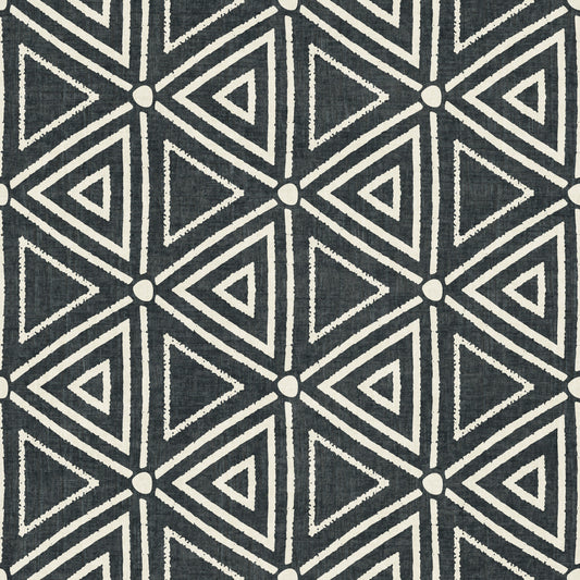 Papier peint géométrique triangles bohème en tissu bouclé texturé charbon noir