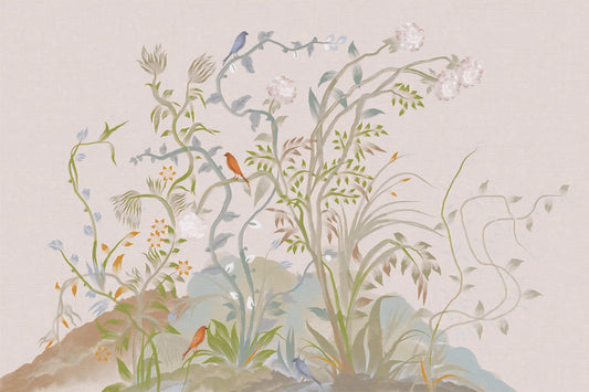 Fresque murale Vignes Murmurantes & Oiseaux Chinoiserie