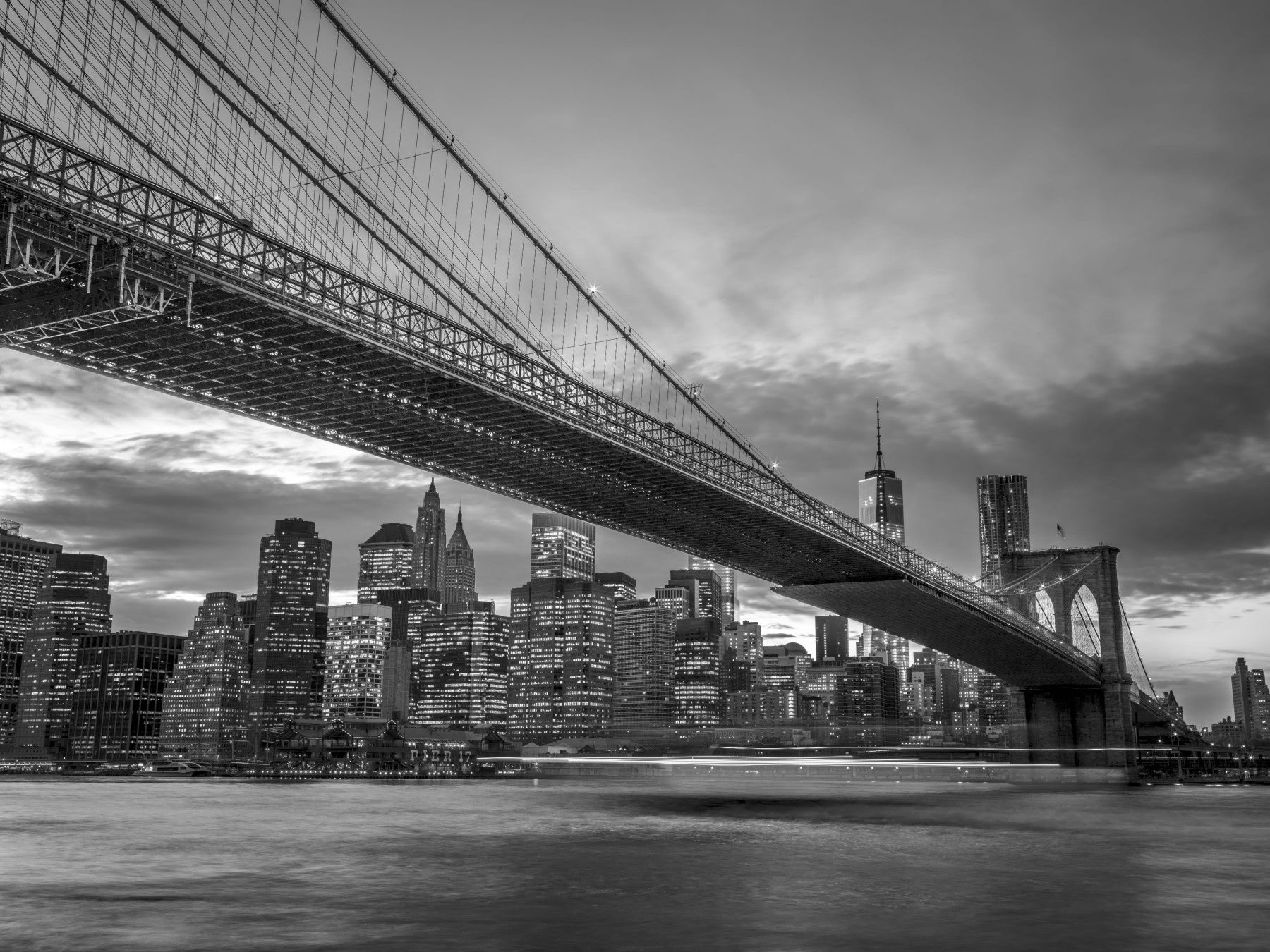 Brooklyn Bridge: Iconic NYC Monochrome Night Wall Mural