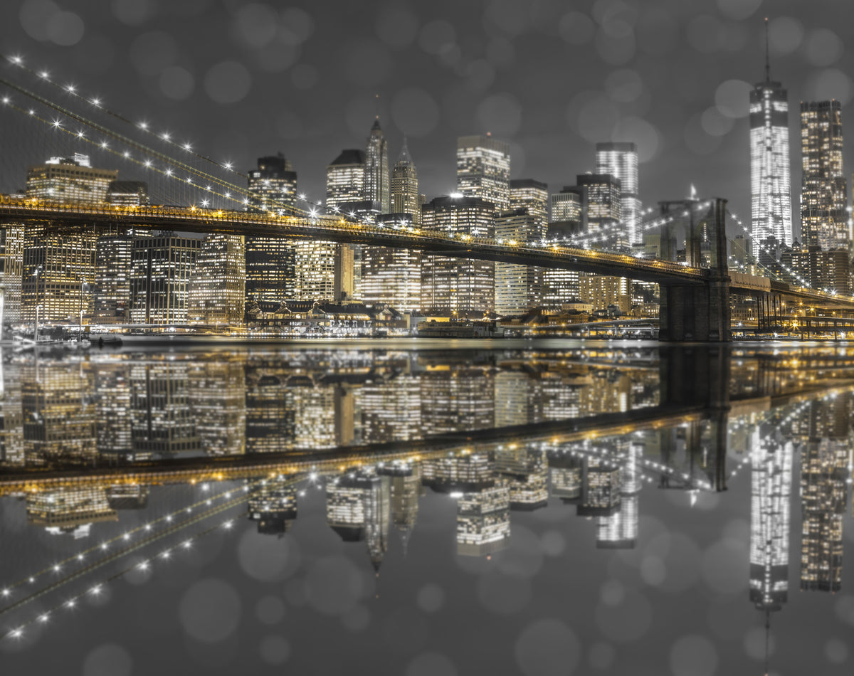 City of Gold & Gray: NYC Nightscape Wall Mural in your room
