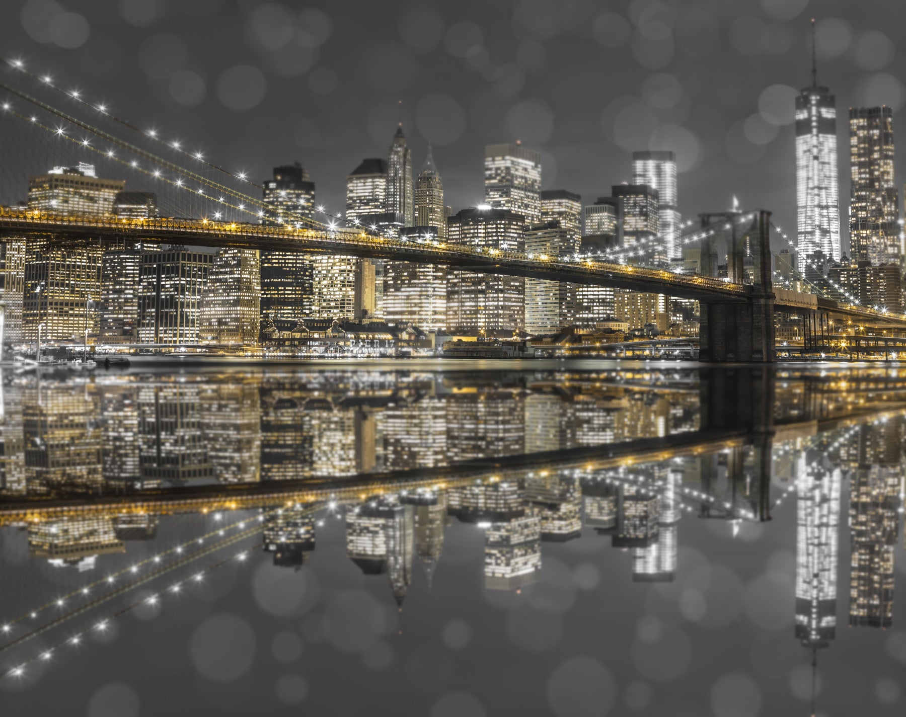 City of Gold & Gray: NYC Nightscape Väggmålning