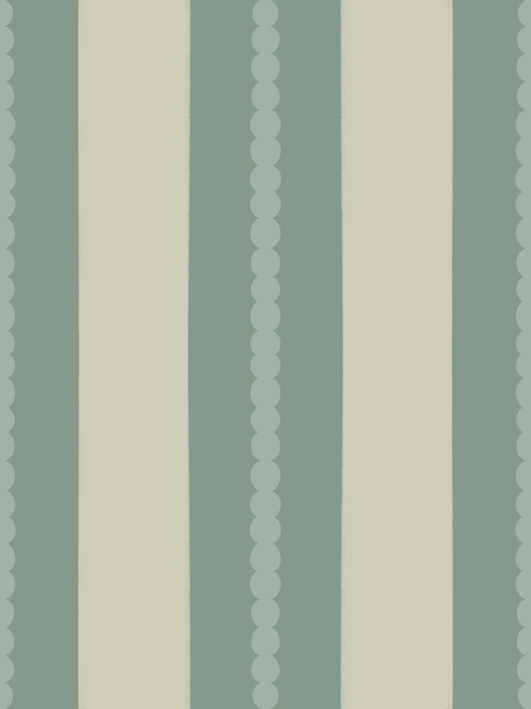 Papel pintado de rayas suaves en salvia y beige