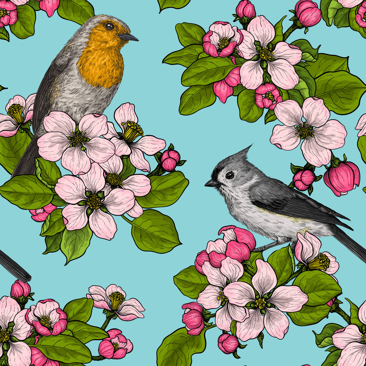 Fugle og Blomster Tapet in your room — zoomed