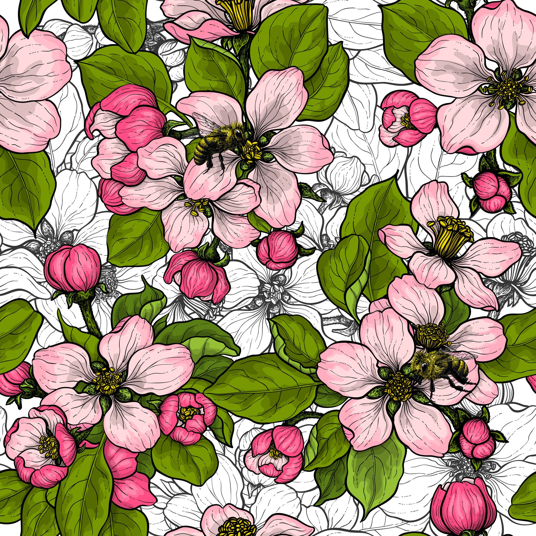 Apfelblüte auf Weiß 2 Tapete