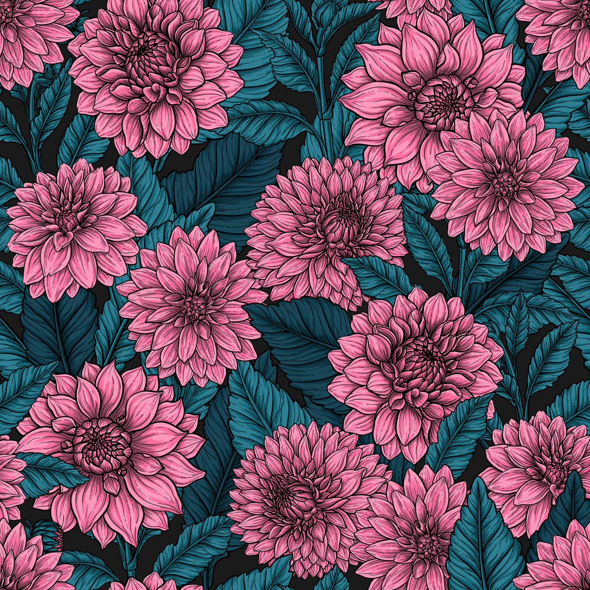Rosa Dahlia-hage // blå blader Tapet⁠ in your room