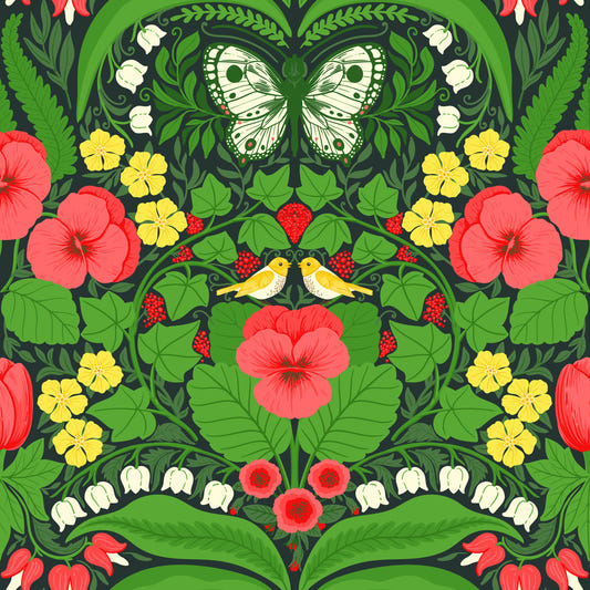 Dollhouse garden, pansies, birds and butterflies 2 Wallpaper⁠