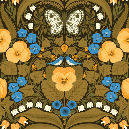 Dollhouse garden, pansies, birds and butterflies 3 Wallpaper⁠