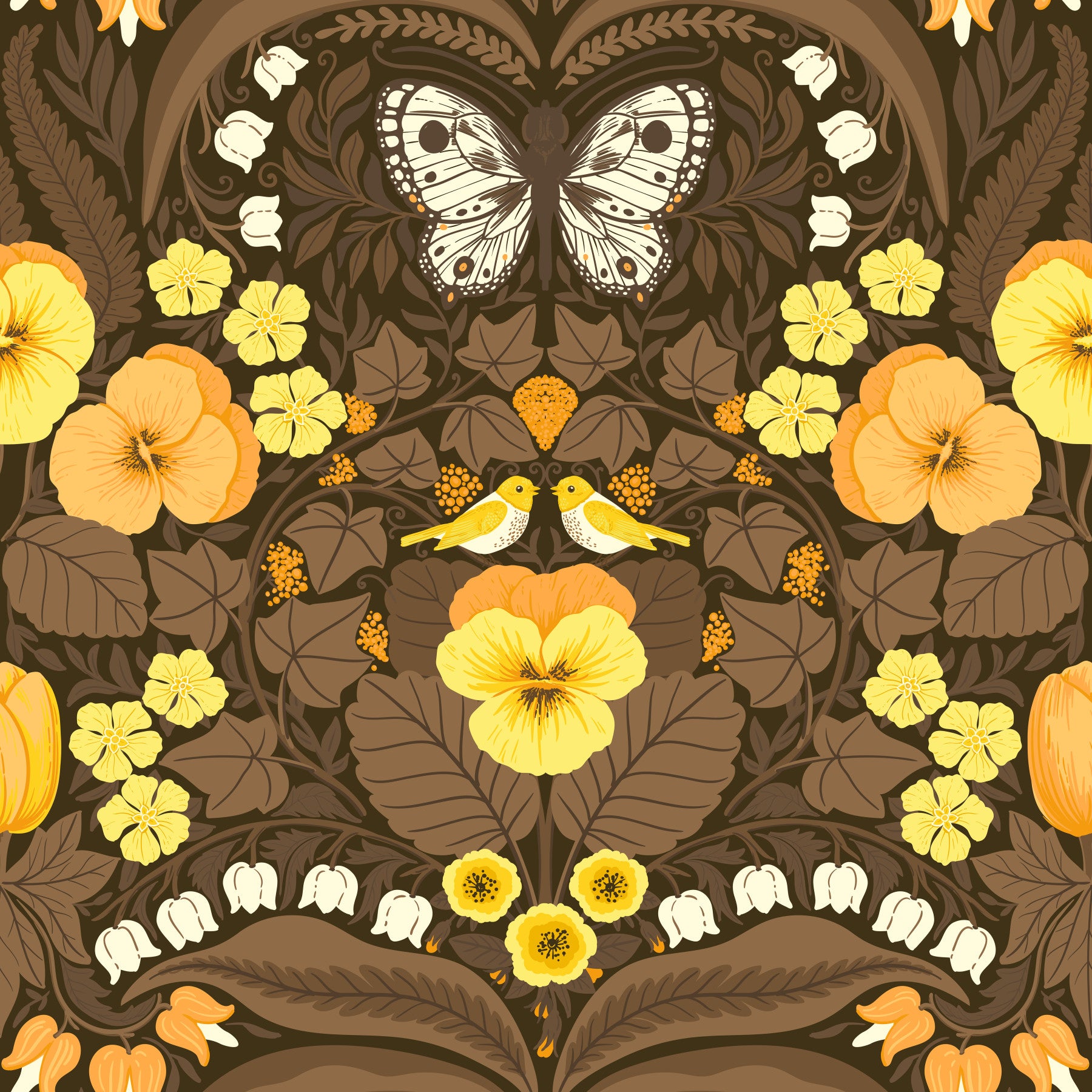 Jardin de maison de poupée, pensées, oiseaux et papillons 4 Papier peint⁠
