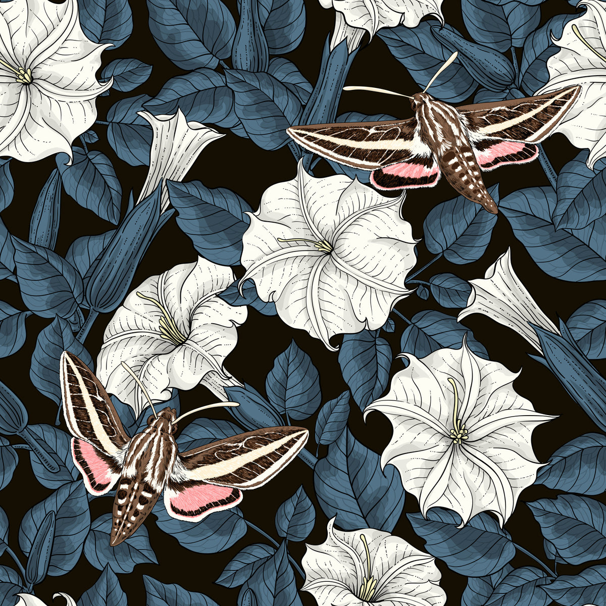 Tapet Moonflowers și molii sphinx 2 in your room — zoomed