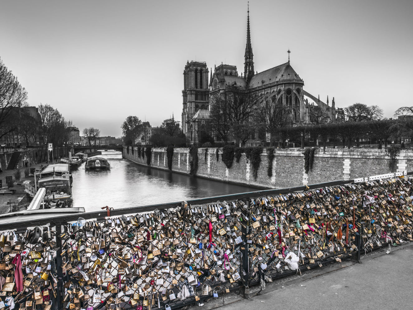 Mural de Pared Sombra de Notre Dame con Candados de Amor Parisinos