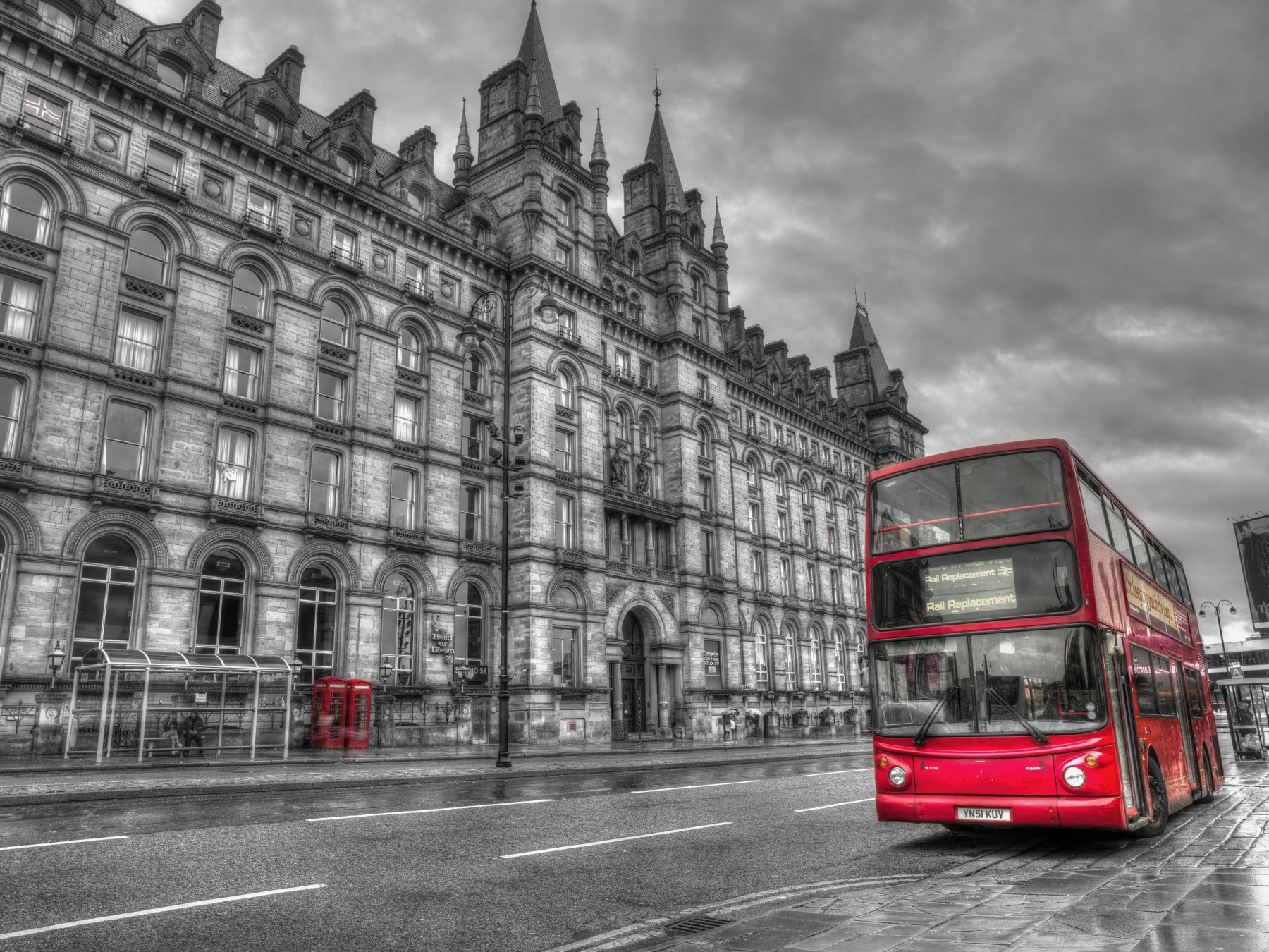 Urban Contrast: Historic Grandeur, Bold Red Wall Mural