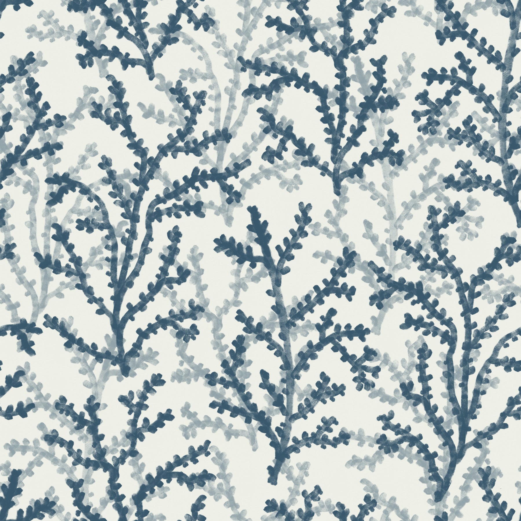 Teal and dove-grey sprigs cover a living room in the Coraline Teal wallpaper repeat