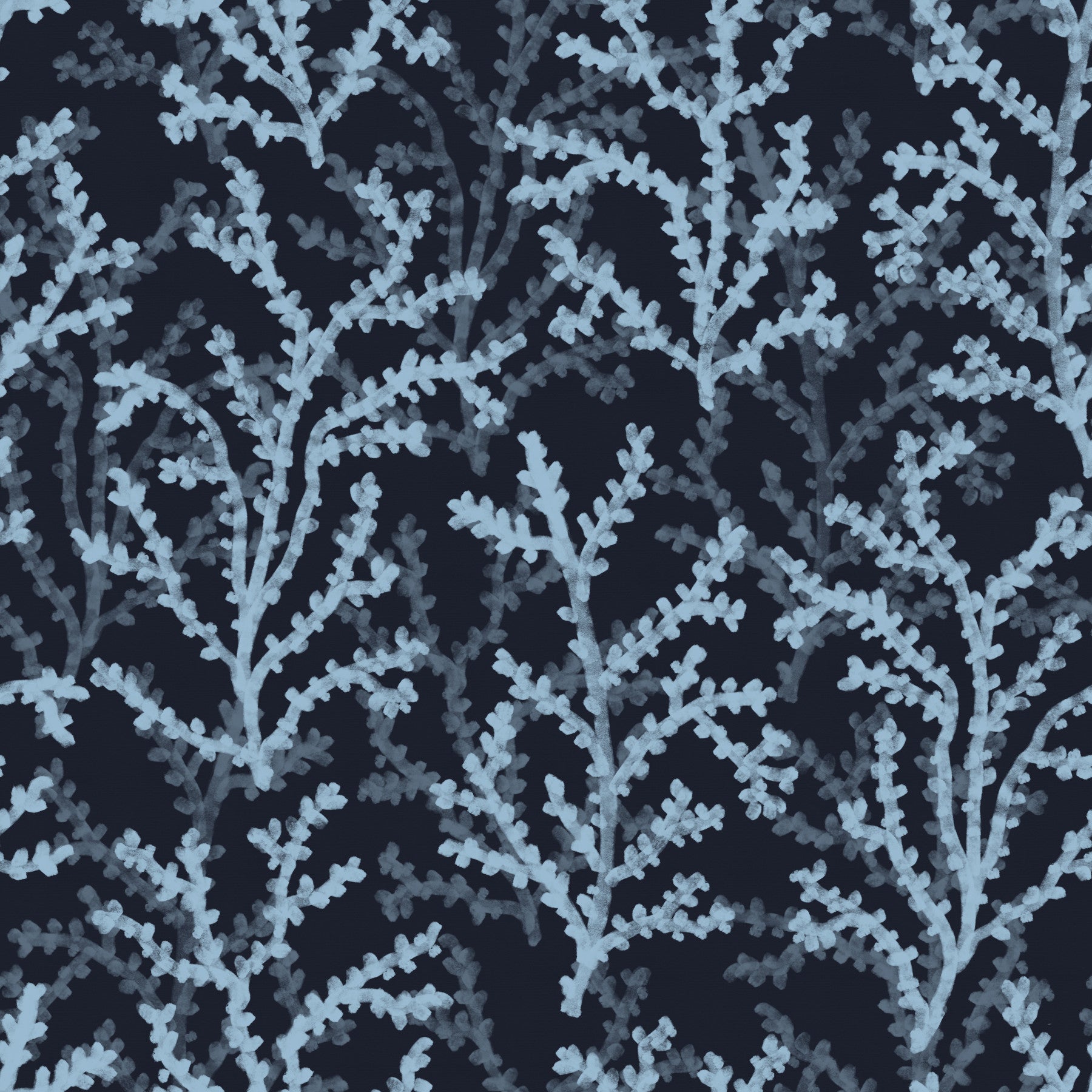 Morning light the Painted Coraline Dreaming Blue Dark Wallpaper in the lounge