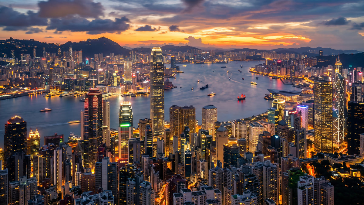 Hong Kong Skymning Skyline Väggmålning in your room — zoomed