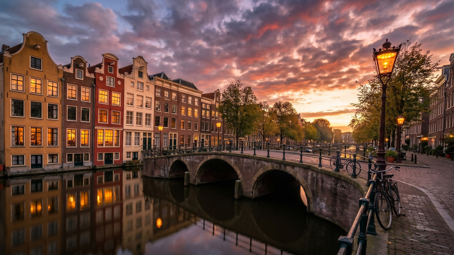 Golden Hour Amsterdam Canal Wall Mural