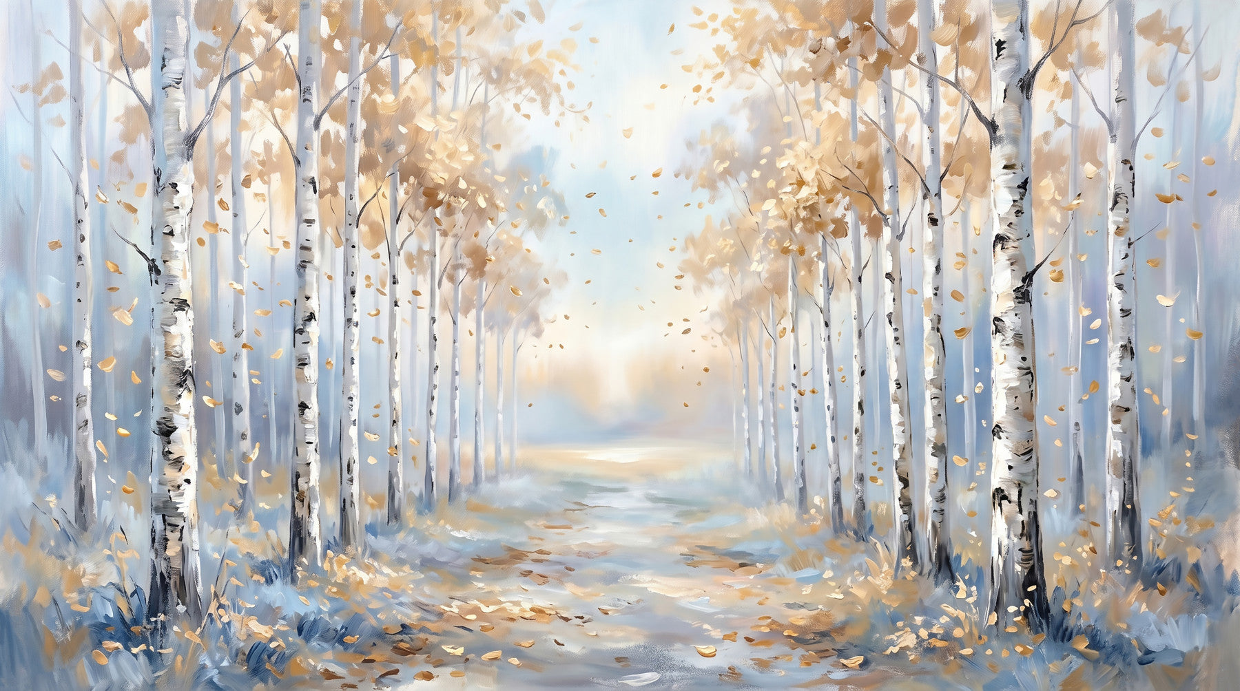 Golden Birch Path Wall Mural