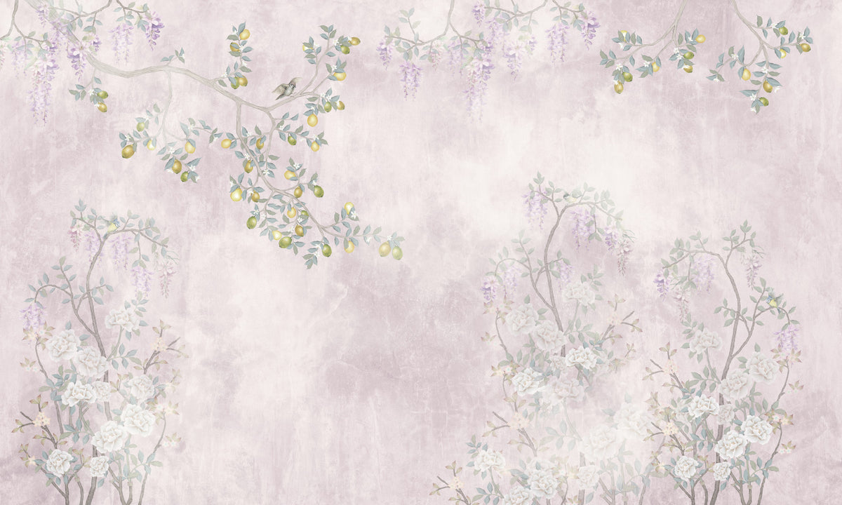 Papier peint panoramique Sérénité Rose Glycine et Fleur de Citron in your room