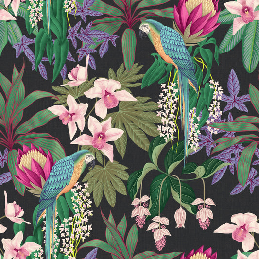 Tropischer Ara & Orchideenblüte Tapete