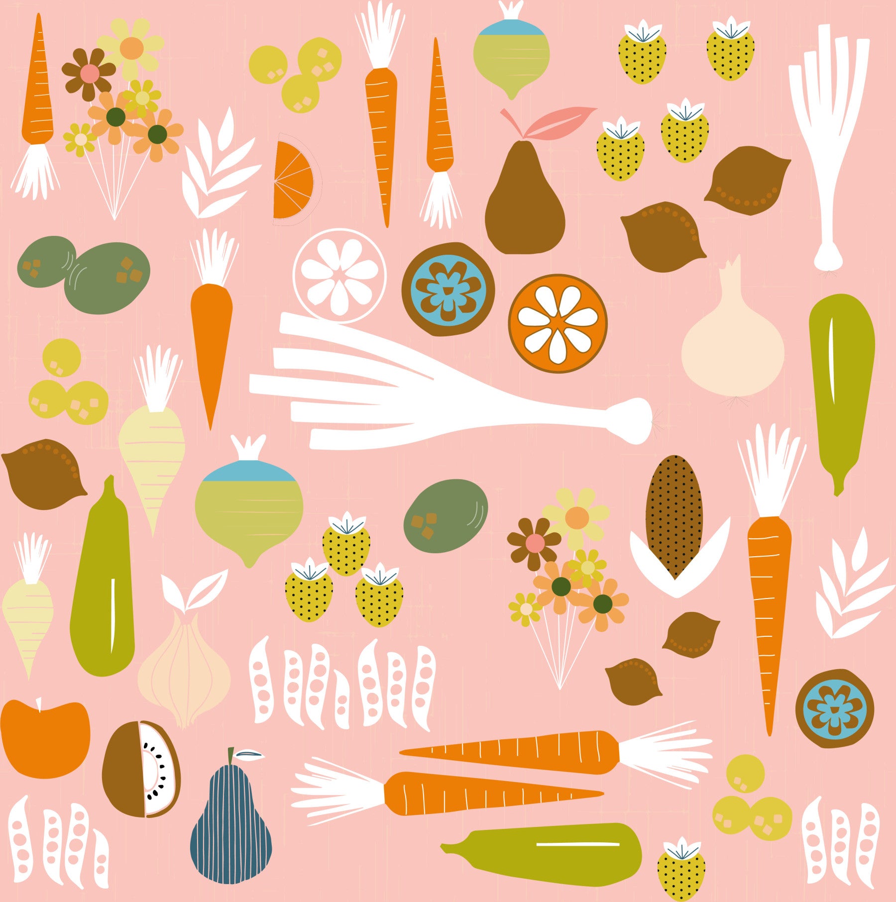 Pink Veggie Wallpaper Mid Century Modern Kitchen Wallpaper⁠
