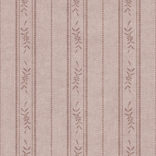Vintage Leinen mit vertikalen Ticking-Streifen und floralem Dekor in Staubrosa Tapete